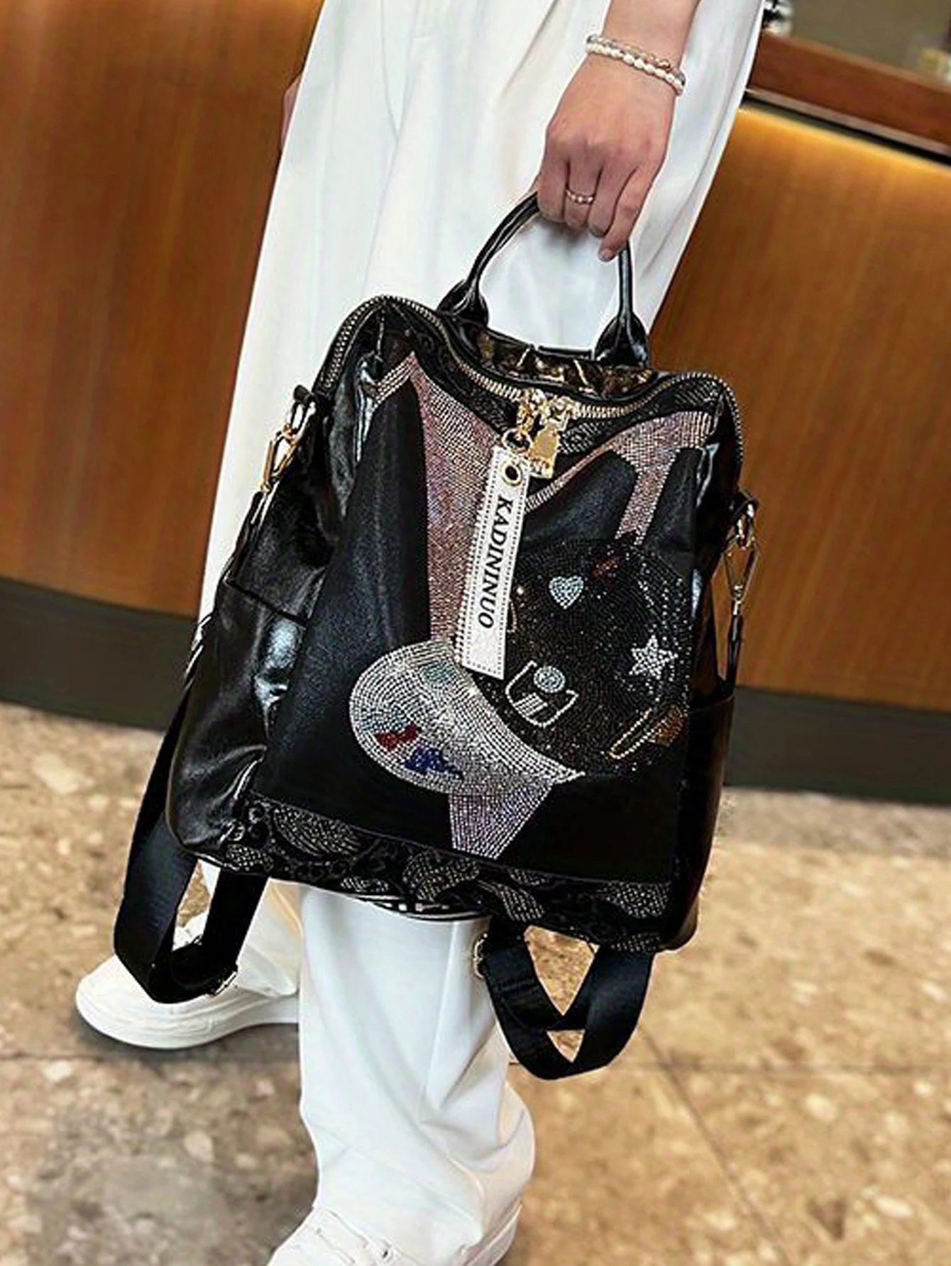 Fashionable and versatile backpack, new leather large capacity casual rhinestone shoulder bag