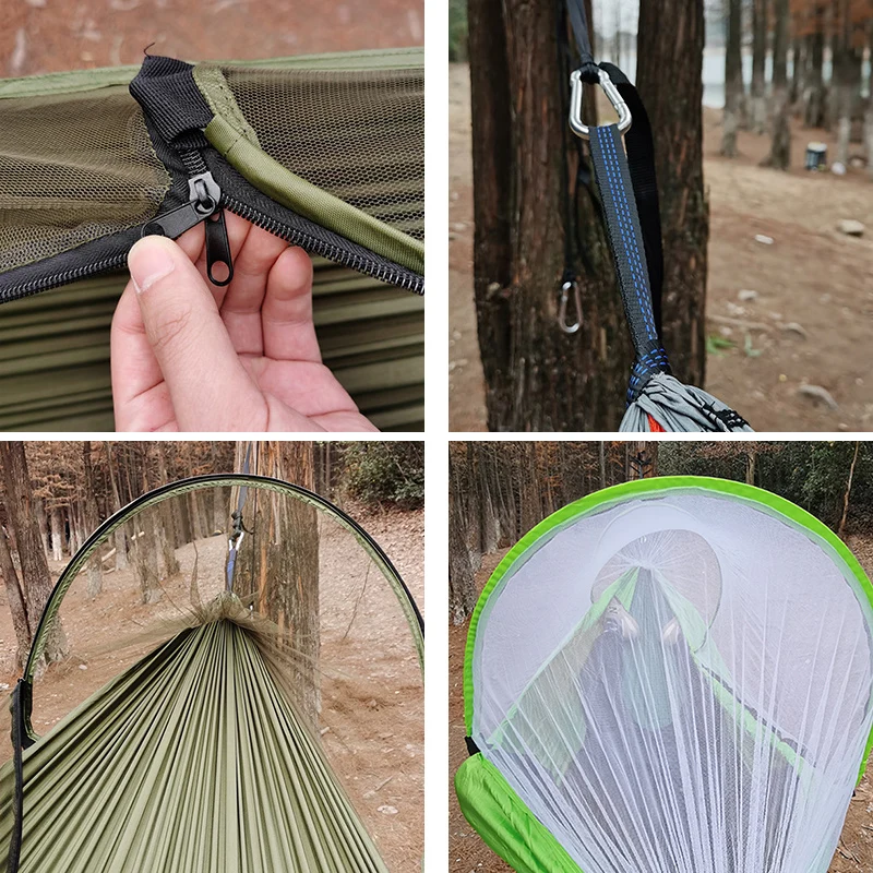 Automatic Quick-opening Mosquito Net Hammock Outdoor Camping Pole Hammock swing Anti-rollover Nylon Rocking Chair 260x140cm