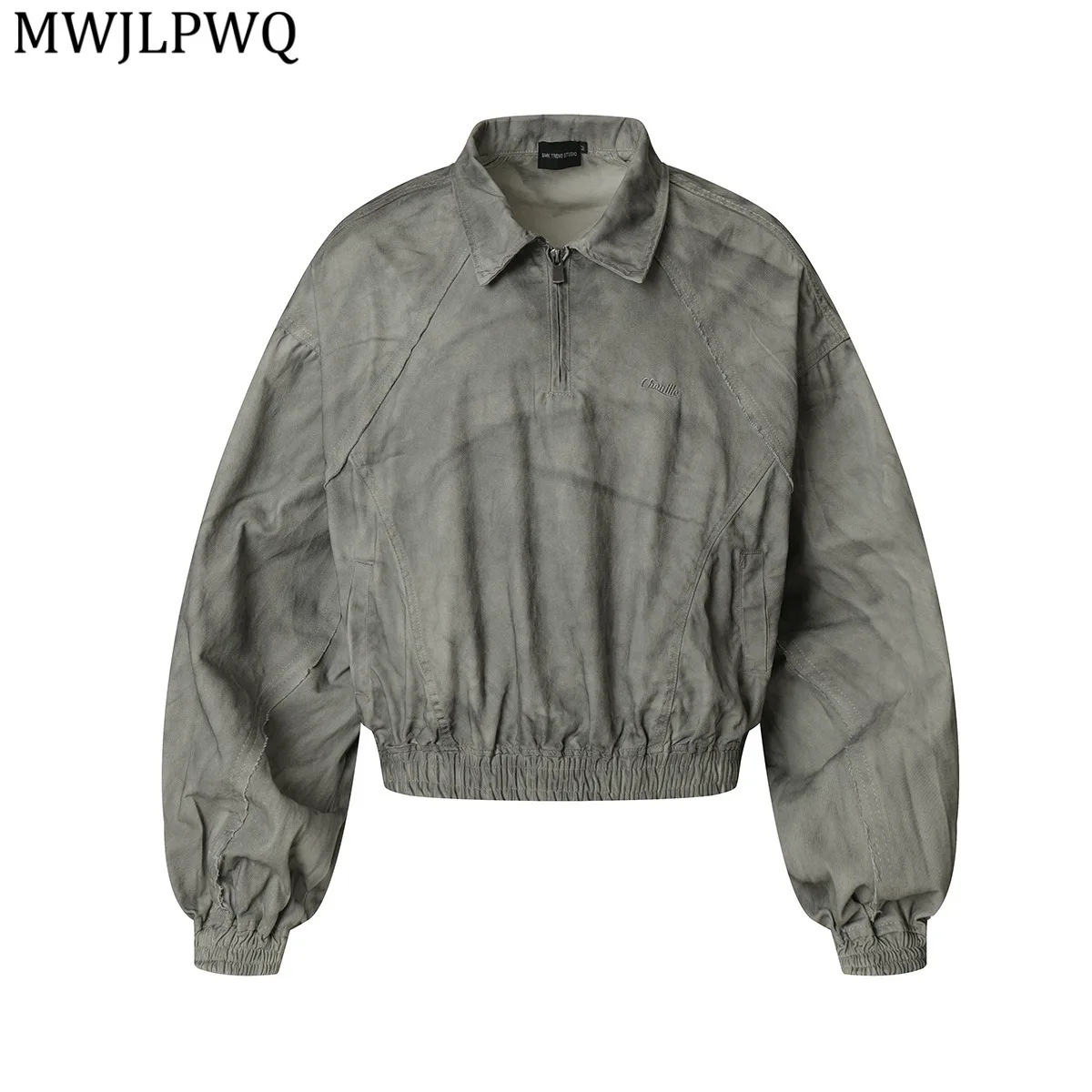 

MWJLPWQ American Style Washed Destroyed Design Jacket Lapel Long Sleeve Baseball Casual Coat Trendy 2025 Autumn New 21031