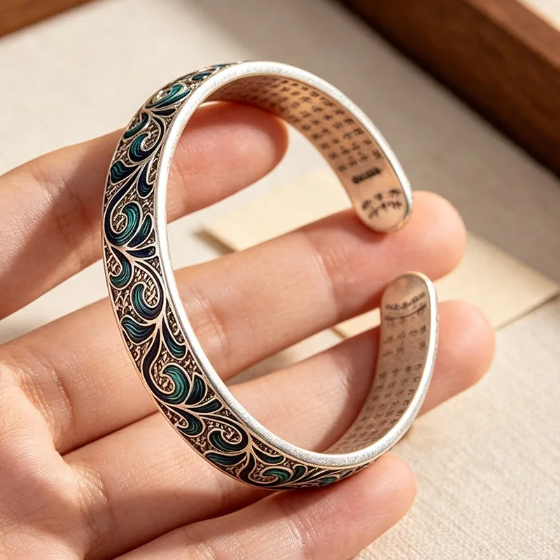100% Massives 925 Sterling Silber Metallarmband für Frauen, Vintage Handgefertigtes Einfaches Wolkenmuster-Armband, Geburtstagsgeschenk, Party – Detail 3