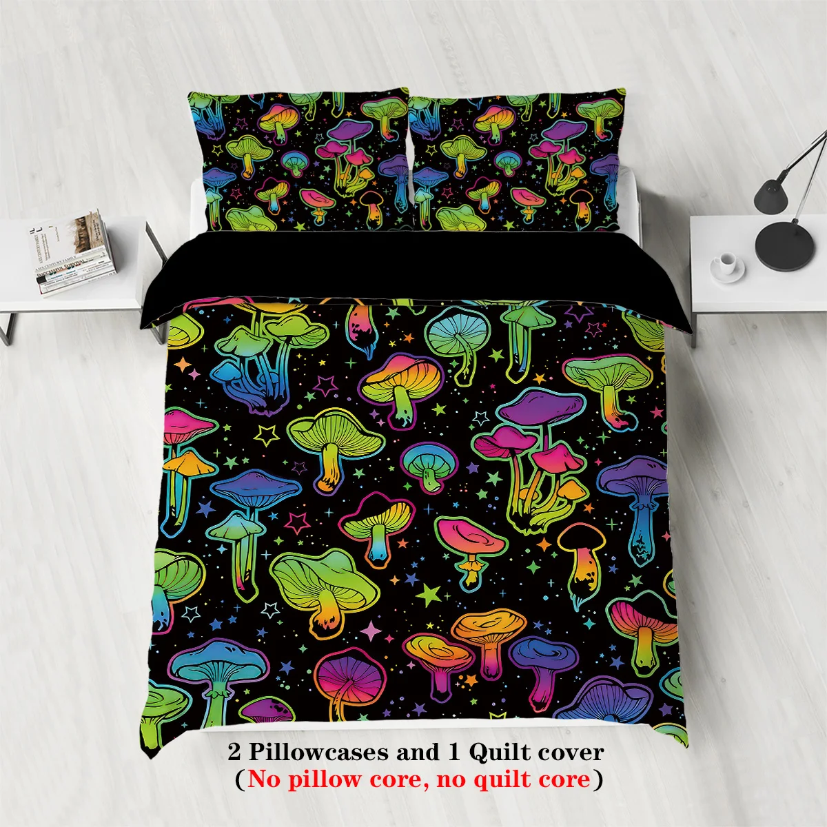 3-piece down duvet cover with gradient mushroom print (1 down duvet cover+2 pillowcases, no core) Halloween themed bedding set