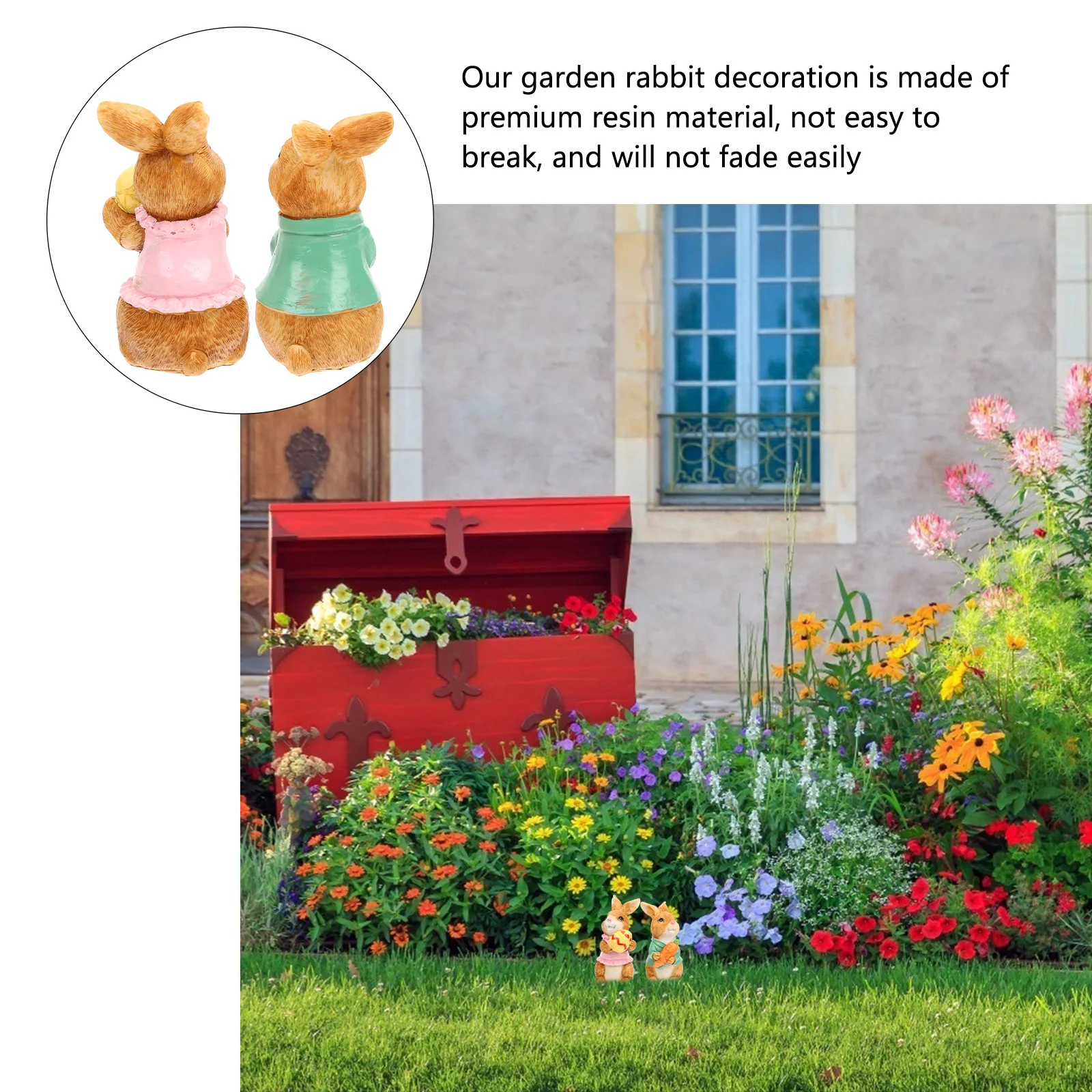 

2Pcs Easter Bunny Garden Rabbit Statue Resin Animal Decor Cute Outdoor Lawn Ornaments for Home Yard Garden Rabbit Statue