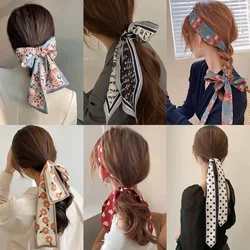 Fashion Printing Long Ribbon Silk Scarf Headband Women's Super Fairy Streamer Tie Ponytail Bow Headband Hair Tied