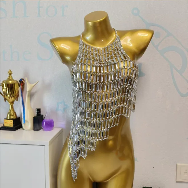 Handmade Bead Pearl Shell Chest Chain Sexy Spicy Girl Nightclub Metal Body Chain Hollow Hanging Neck Sequin Vest