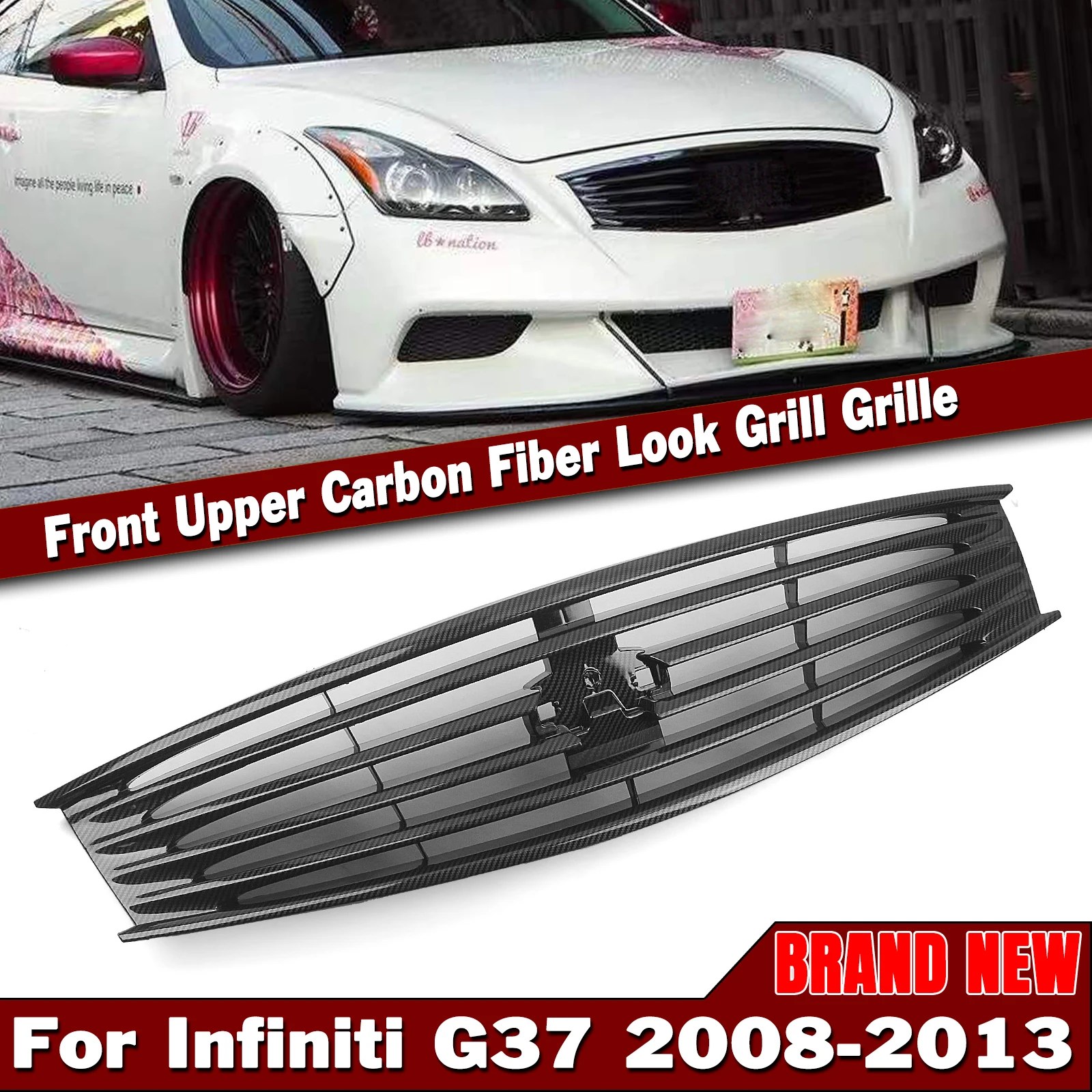 

Pop Car Front Grille Grill Upper Bumper Hood Mesh Grid For Infiniti G37 2 Door 2008-2013 & Q60 Coupe 2014-2015