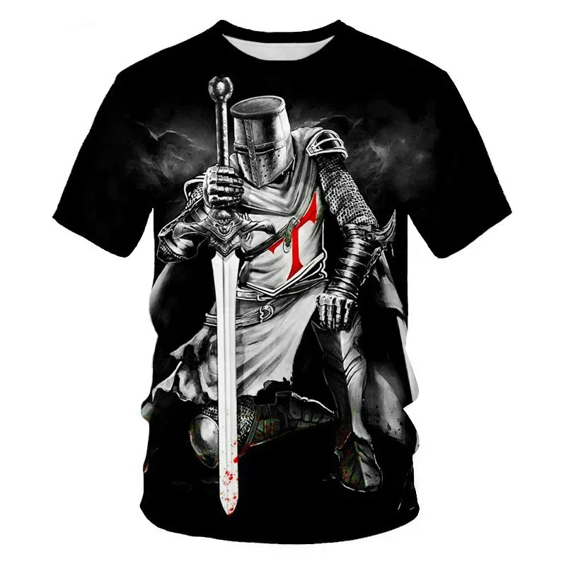 Vintage T-Shirts for Men 3D Print Crusades Graph Casual Short Sleeve Tops Y2k Streetwear Punk Hip Hop Knight Tees Men's Clothing