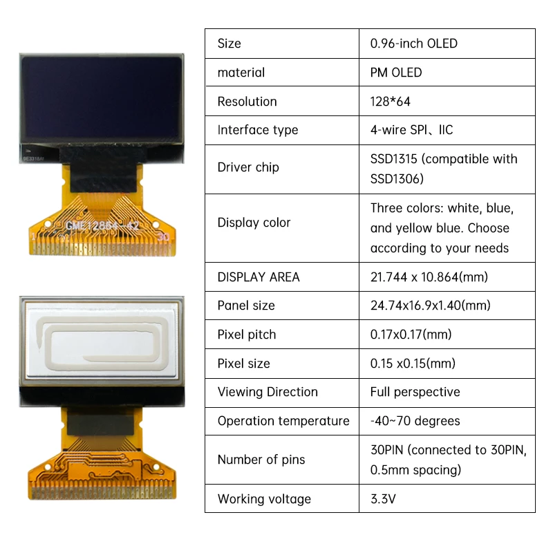 0.96 Inch OLED Display 128X64 White Blue Yellow for Arduino IIC I2C Communication OLED Screen Module