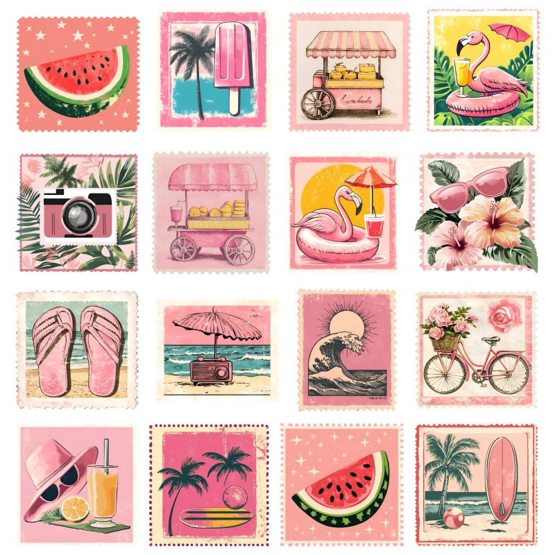 22cm 46 Styles Fashion Retro Stamp Print Beach Watermelon Shell Pattern DTF Heat Transfer Printing Clothing Iron Patch Washable
