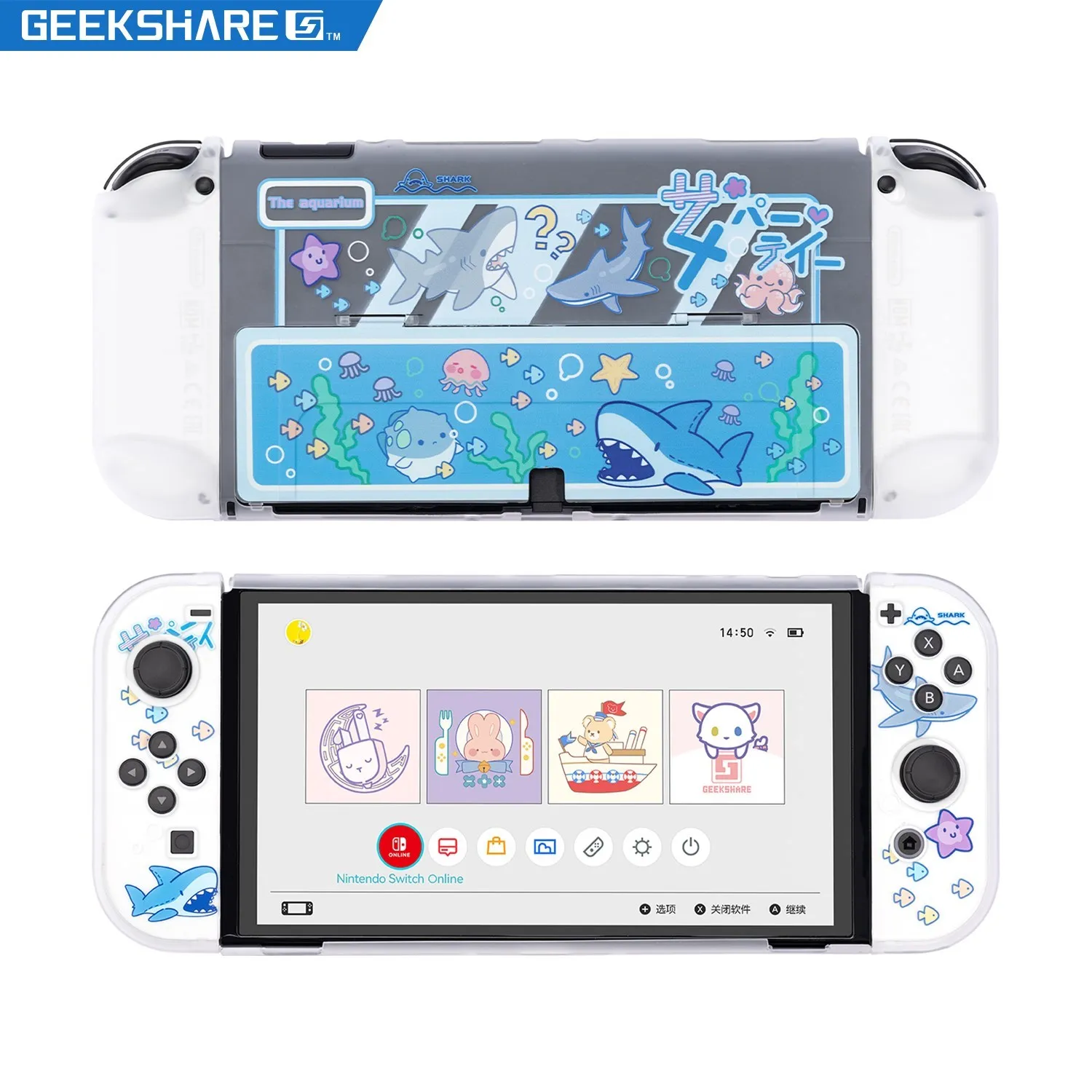 GeekShare-funda protectora OLED para Nintendo Switch, carcasa dura transparente para fiesta de tiburón, Joy-con, nueva carcasa