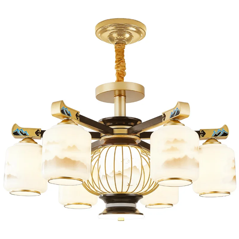 

Wood grain color new Chinese chandelier dual-purpose living room atmosphere Chinese style dining room bedroom