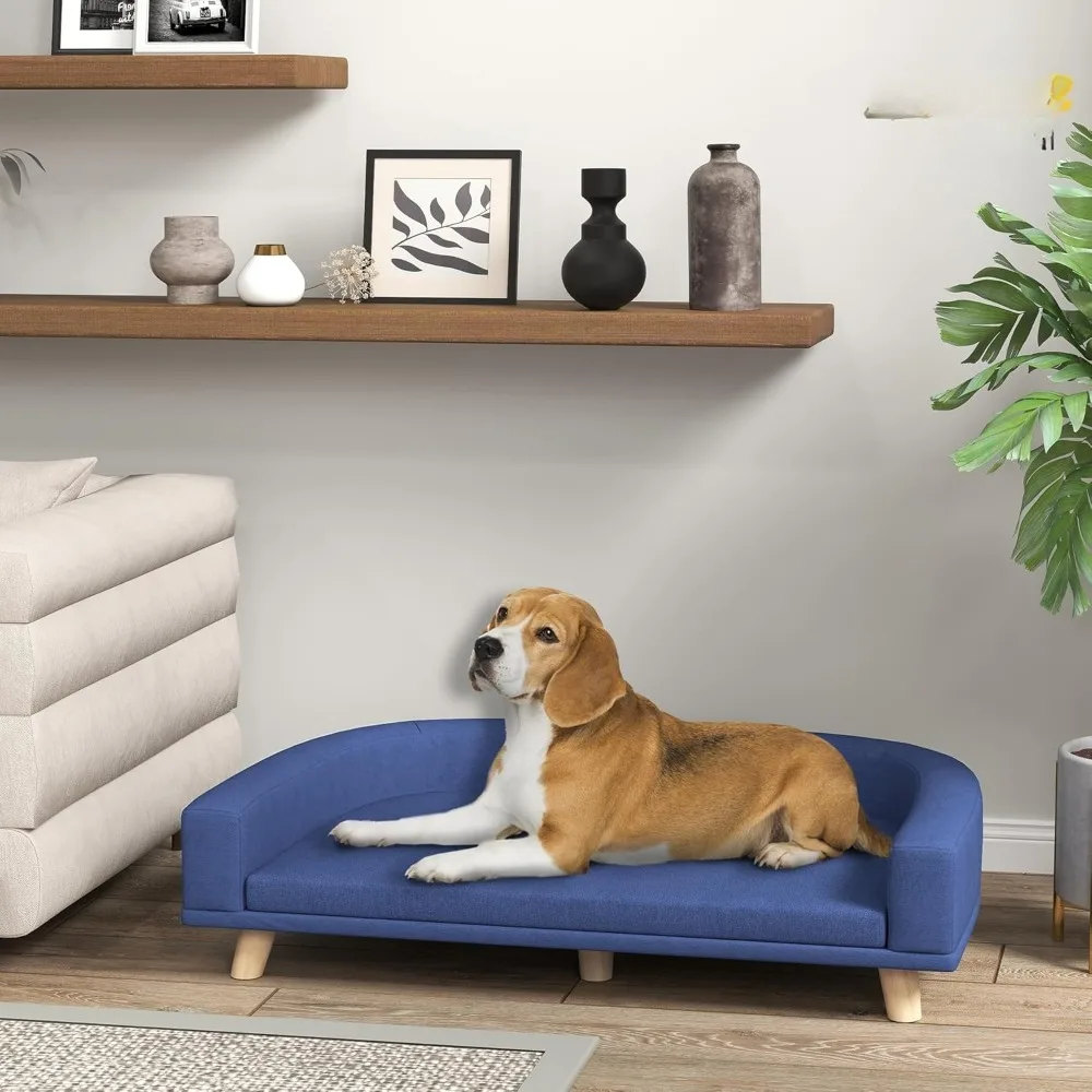 

Dog Sofa Couch, Pet Bed with Comfortable Luxury Cushion, Washable Cover, Wooden Legs, Anti-Slip Mat for Large Dogs, Cats
