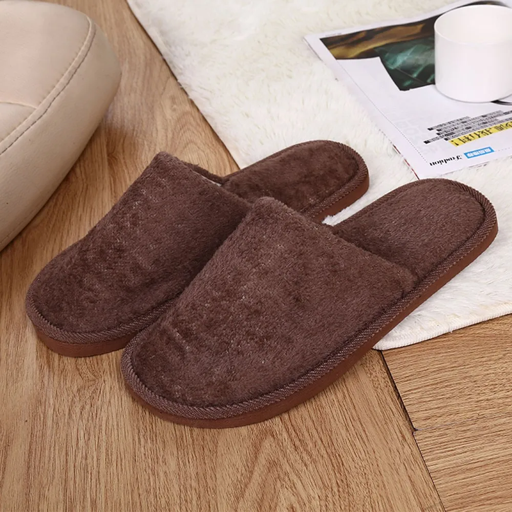 Men's Winter Slippers Warm Bedroom Plush Shoes Home Floor Soft Indoors Thin Velvet Solid Color Non Slip Half Drag Slipper