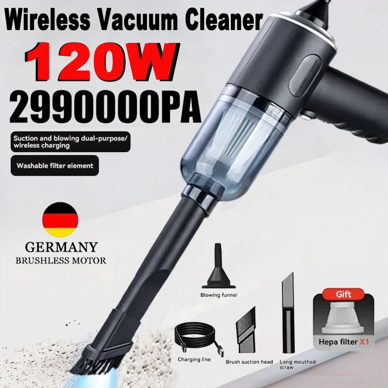 2990000PA Vacuum Cleaner 120W Wireless Super High Power Suction Blow Wet Dry Dual-use Portable Vacuum Cleaner Car Cleaning Tool
