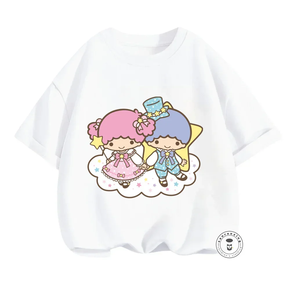 Trendy Little Twin Stars Apparel Irresistibly Kawaii Summer T-Shirts with Simple O-Neck Design for Fashion-Forward Boys Girls