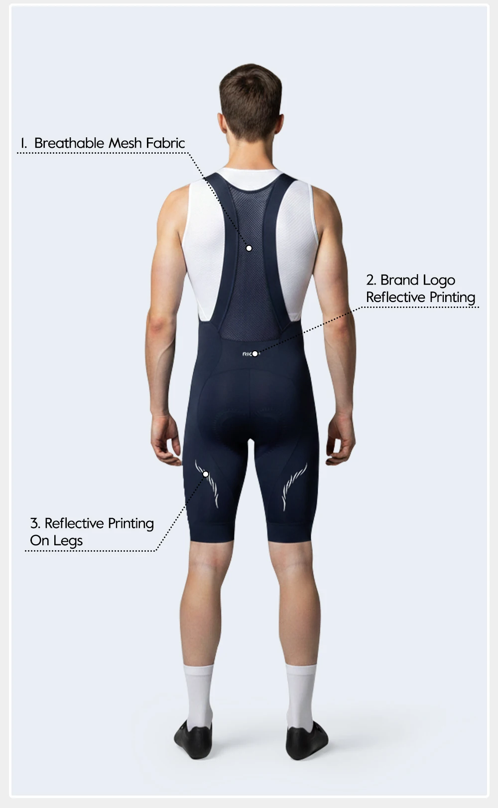 RION Herren Radsport-Trägerhose Fahrrad-Tights MTB Mountainbike-Bekleidung Rennrad-Ausrüstung Italienische Dolomiti-Polster 6H Slim Fit – Detail 9