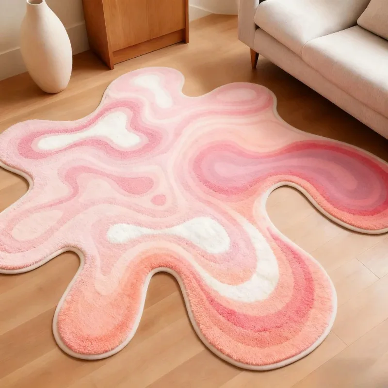 VIKAMA Soft And Fluffy Rug Gradient Color Irregular Shape Velvet Rug Large Size Mat Perfect For Modern Bedroom Relaxation Areas