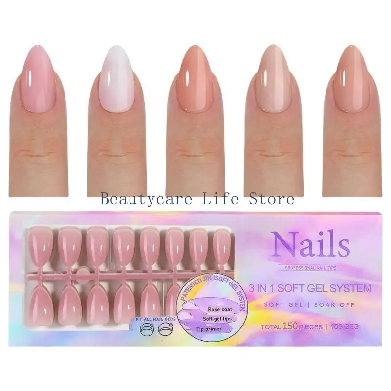 

652C 1 Box Short False Nails French Tip False Nails Almond Full Cover on Nails Nudes Press On Nails for Women Girl