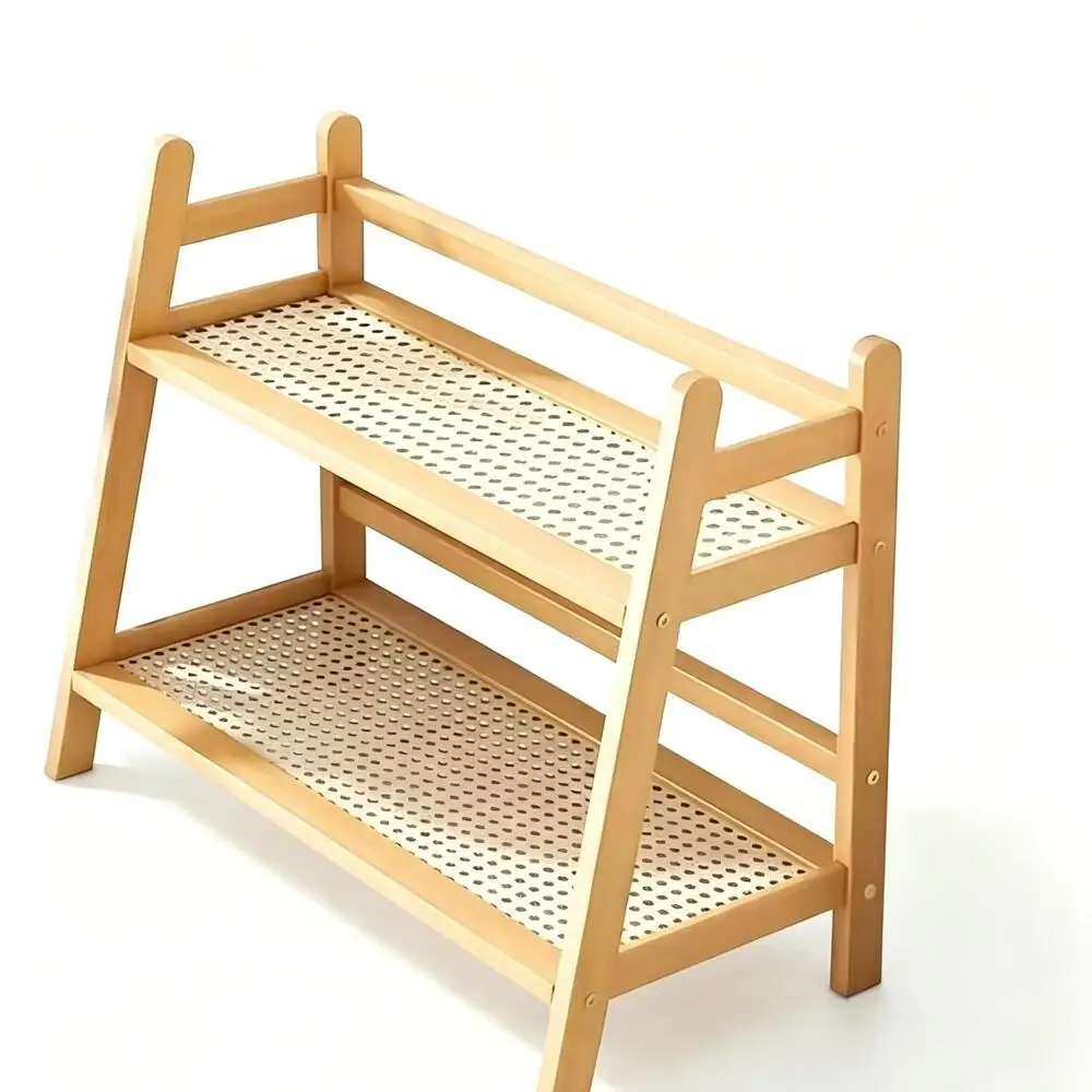 2-Tier Bamboo Countertop Storage Rack, Wooden Desktop Organizer Shelf, Coffee Cup & Condiment Display Stand For Kitchen Coffee Bar view 6