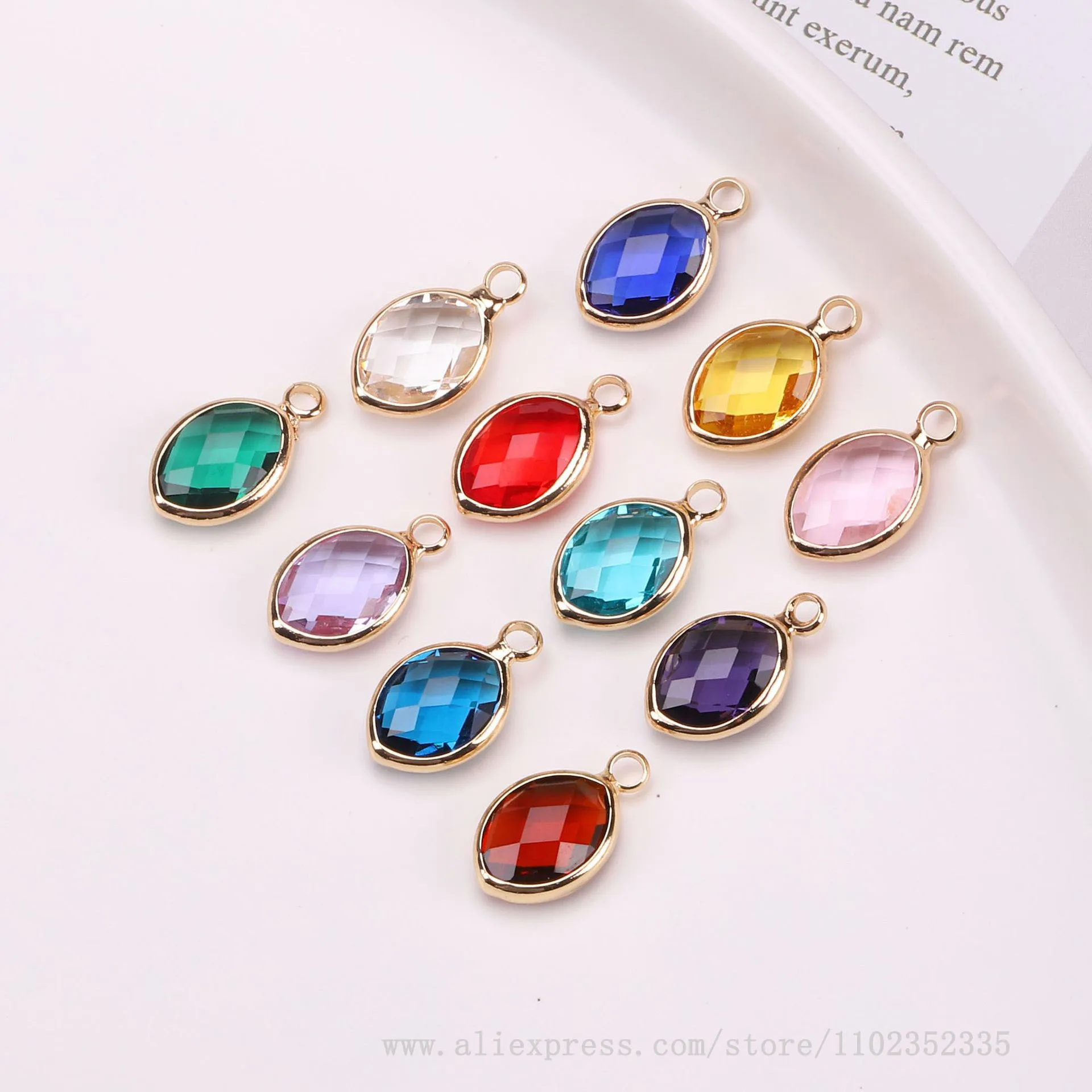 

50 шт./пакет, подвески с кристаллами и камнями, 18-каратное золото, ювелирные аксессуары «сделай сам», латунные граненые овальные разъемы в форме листа с одной петлей