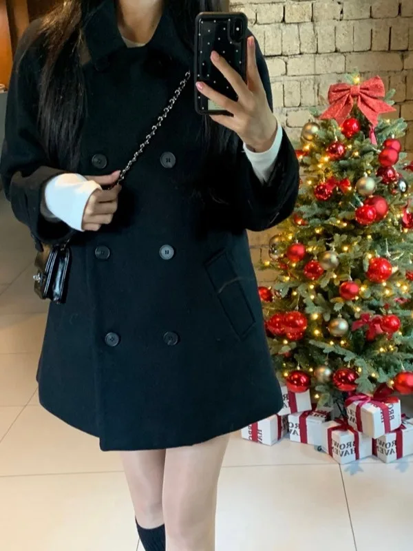 Warm Woolen Coat Women's Fashionable Winter Outerwear Double Row Buttons Cotton  Ageless Style Chinese Brand