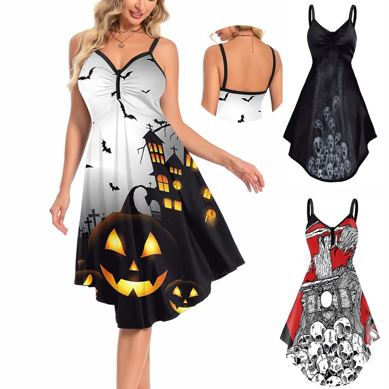 Color Cosplayer Sexy Gothic Dress Vintage Cosplay Costume Halloween Party Slip Dresses Ghost Pumpkin Fancy Slim Carnival Outfit