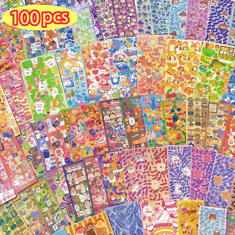 Journamm 20/50/100pcs Kawaii Korean Stickers Waterproof PET DIY Goo Card Decor Scrapbooking Children Collage Laser Cute Stickers