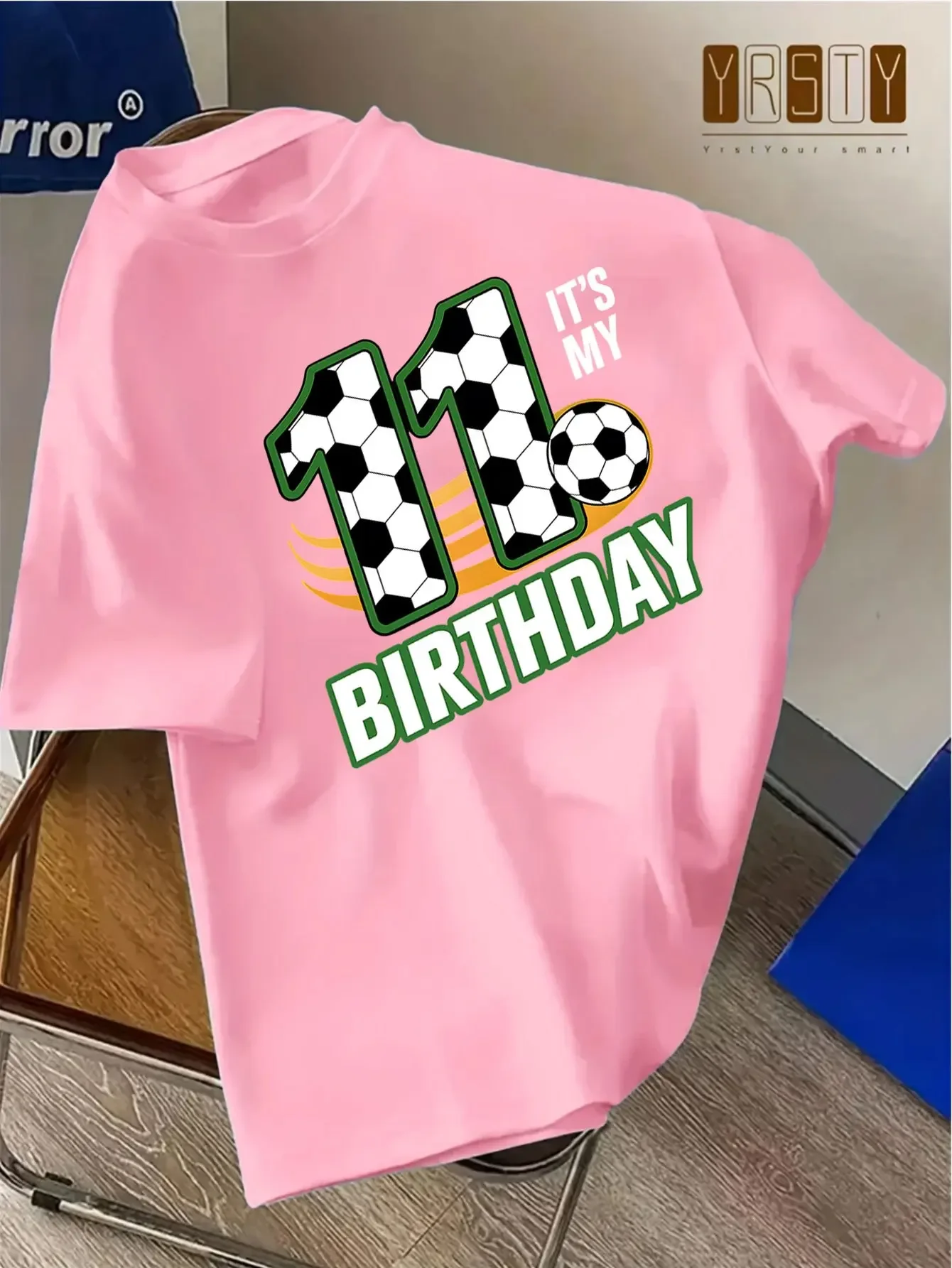Kids Yellow Birthday T Shirt Football Pattern Number 11 It Is My Birthday Letter Print Sport Theme Party Short Sleeve Top