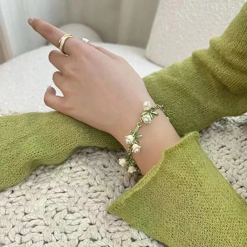 Vintage French Design Mori Lily Of The Valley Pearl Bracelet Handmade Jewelry Fashion Forest Series Bracelet For Women Jewelry