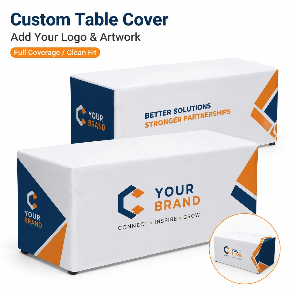 Custom Tablecloth Personalized Logo Photo Printed Black Table Cover for Wedding Party Event Exhibition Booth Decoration