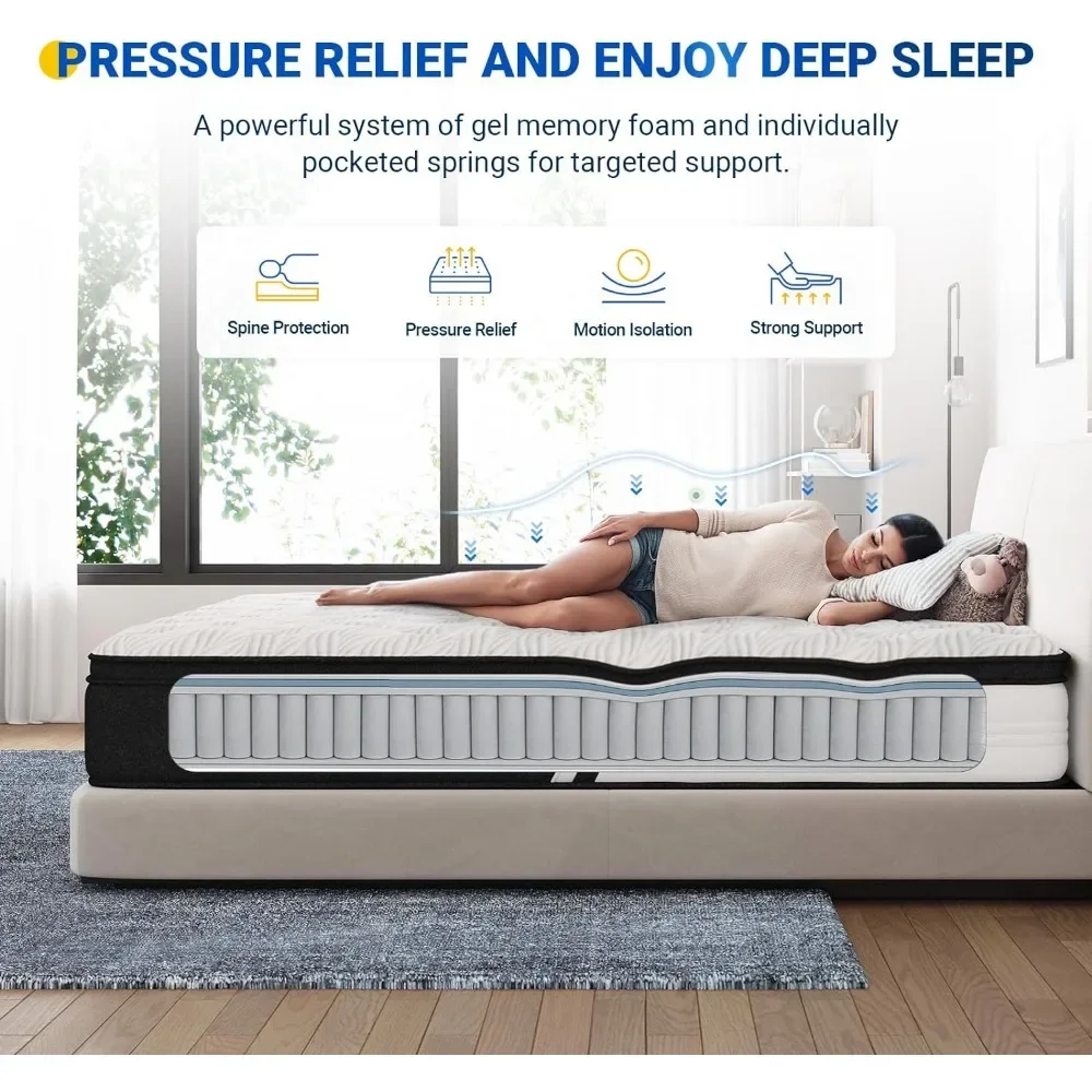 10 Inch Innerspring Hybrid Mattress With Gel Memory Foam and Individually Pocket Springs Mattress for Motion Isolation Matress