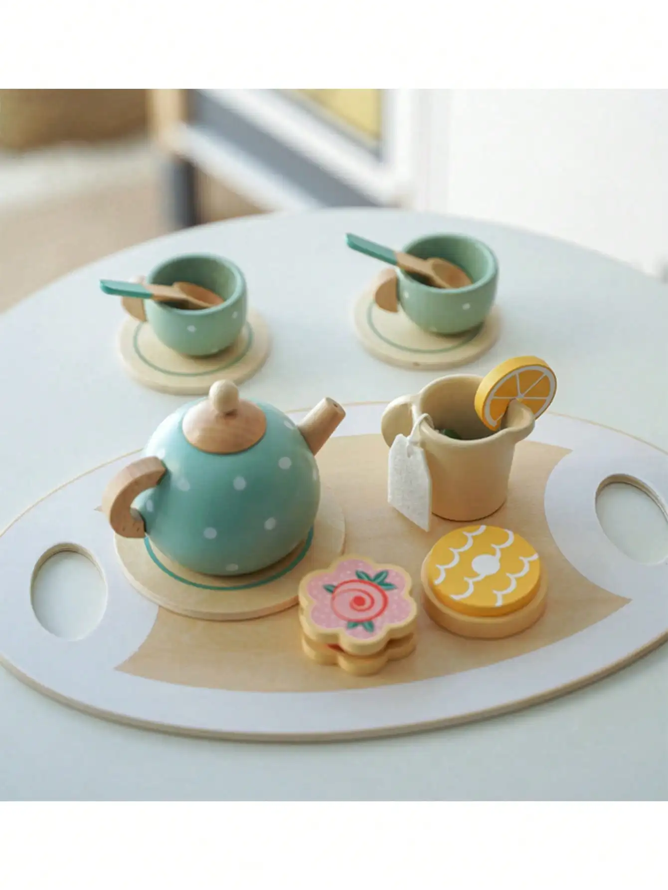 

15 pieces of children play house early education simulation afternoon tea dessert brewing teapot cup tea set of wooden toys