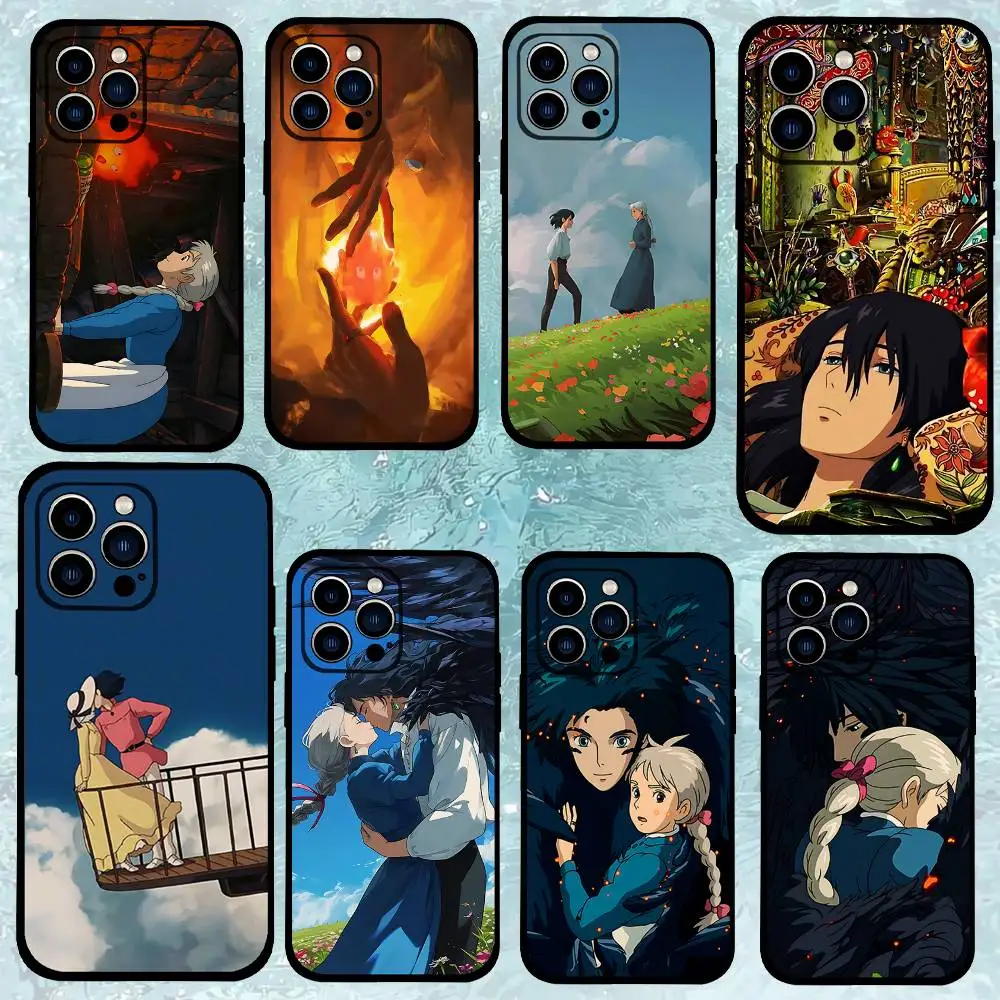 أنيمي G-Howls M-Moving CastleS جراب هاتف جراب هاتف آيفون 17 16 15 14 13 12 11 X XR XS Plus Pro Max غطاء أسود ناعم صغير