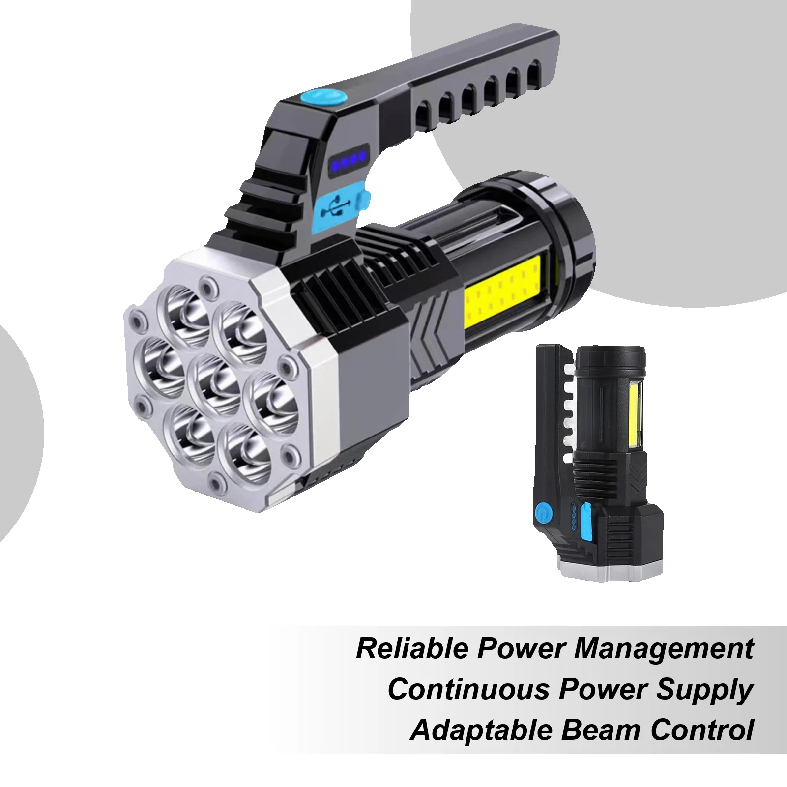 

NEW 7 LED Super Bright Flashlight, 4-Mode USB Rechargeable Torch For Camping, Hiking, Power Outage, Fishing & Outdoor