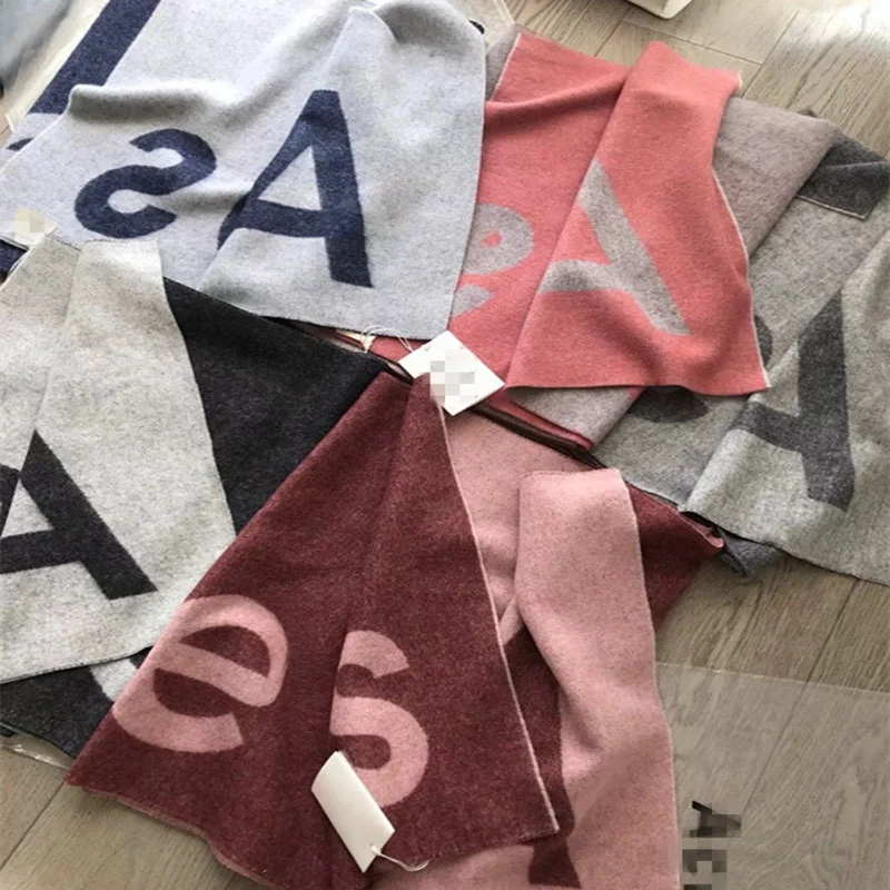 Cachecol de lã quente com estampa de letras, cachecol retangular térmico nórdico ac sle outono inverno para homens e mulheres