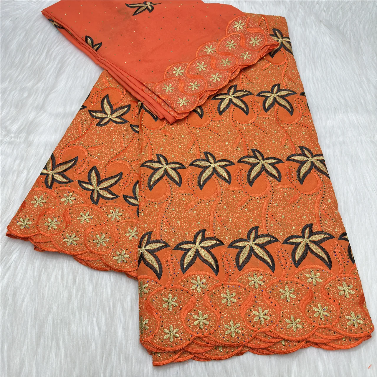 

5+2 Yards Swiss Voile 100% Cotton Lace Fabric Elegant African Embroidered Lace Fabric with Stones for Party Dress 23A177