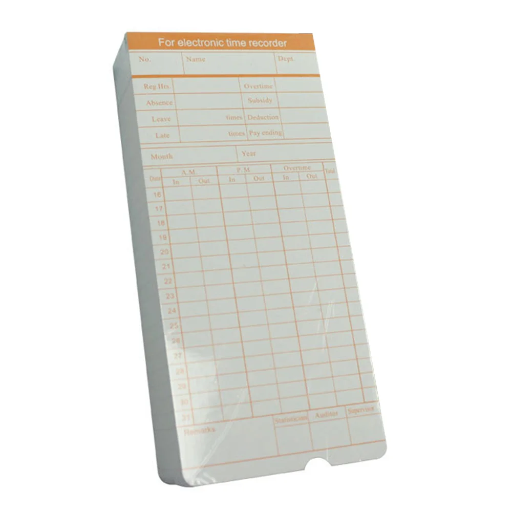 100 Sheets Monthly Attendance Card Blank Cards Time Record for Employee Paper Jam Office