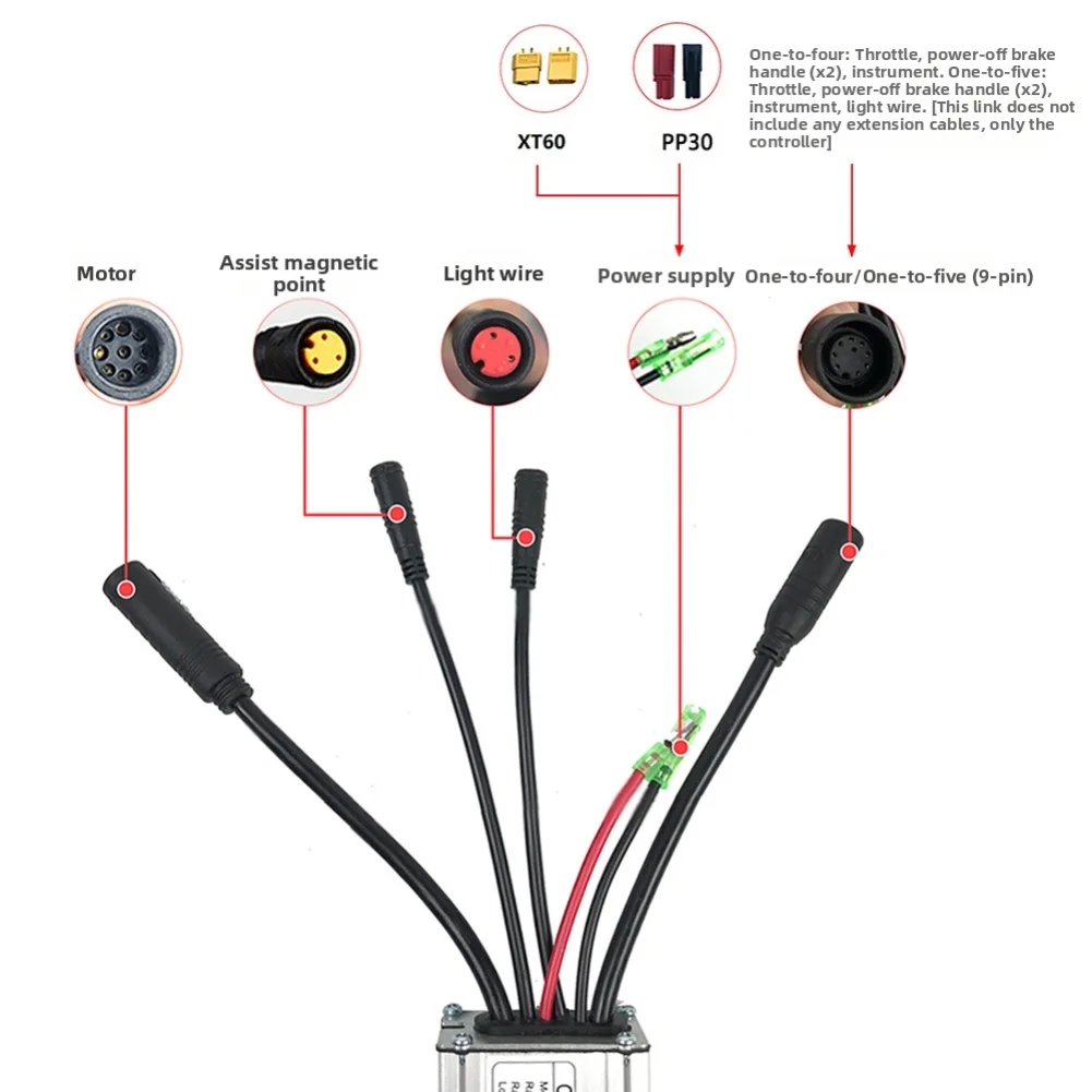 1pcs 36/48V For KT 25A 750W 9 Pin Ebike Brushless Sine Wave Controller + Light Line Scooter Parts & Accessories