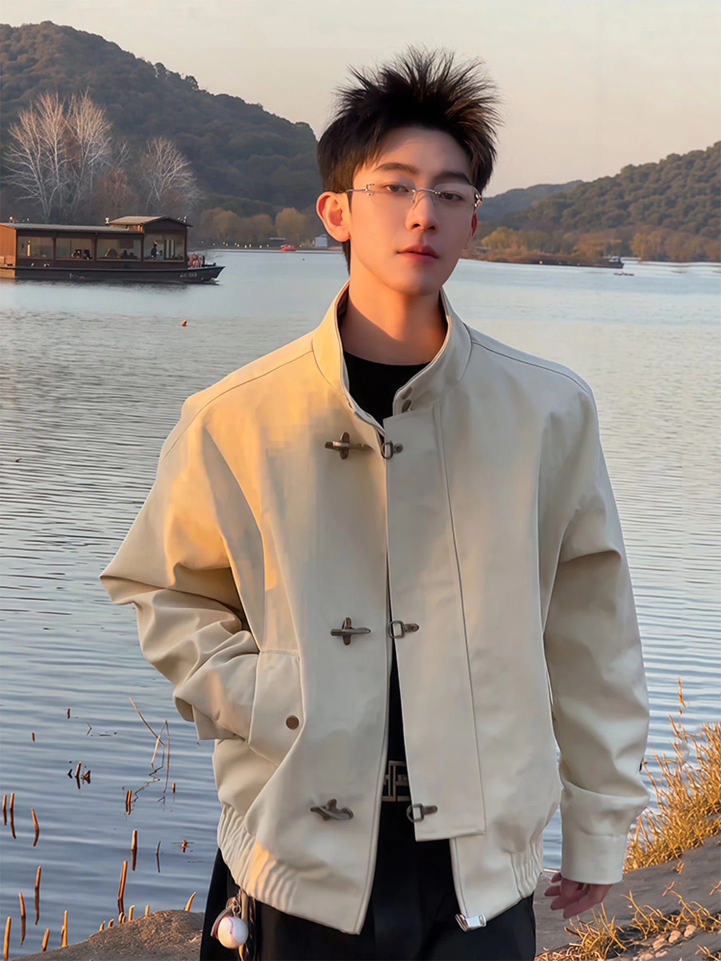 

Cleanfit Men's PU Leather Flight Jaet Spring Autumn Casual Faion Motorcycle Vest Outerwear with Airplane Bule