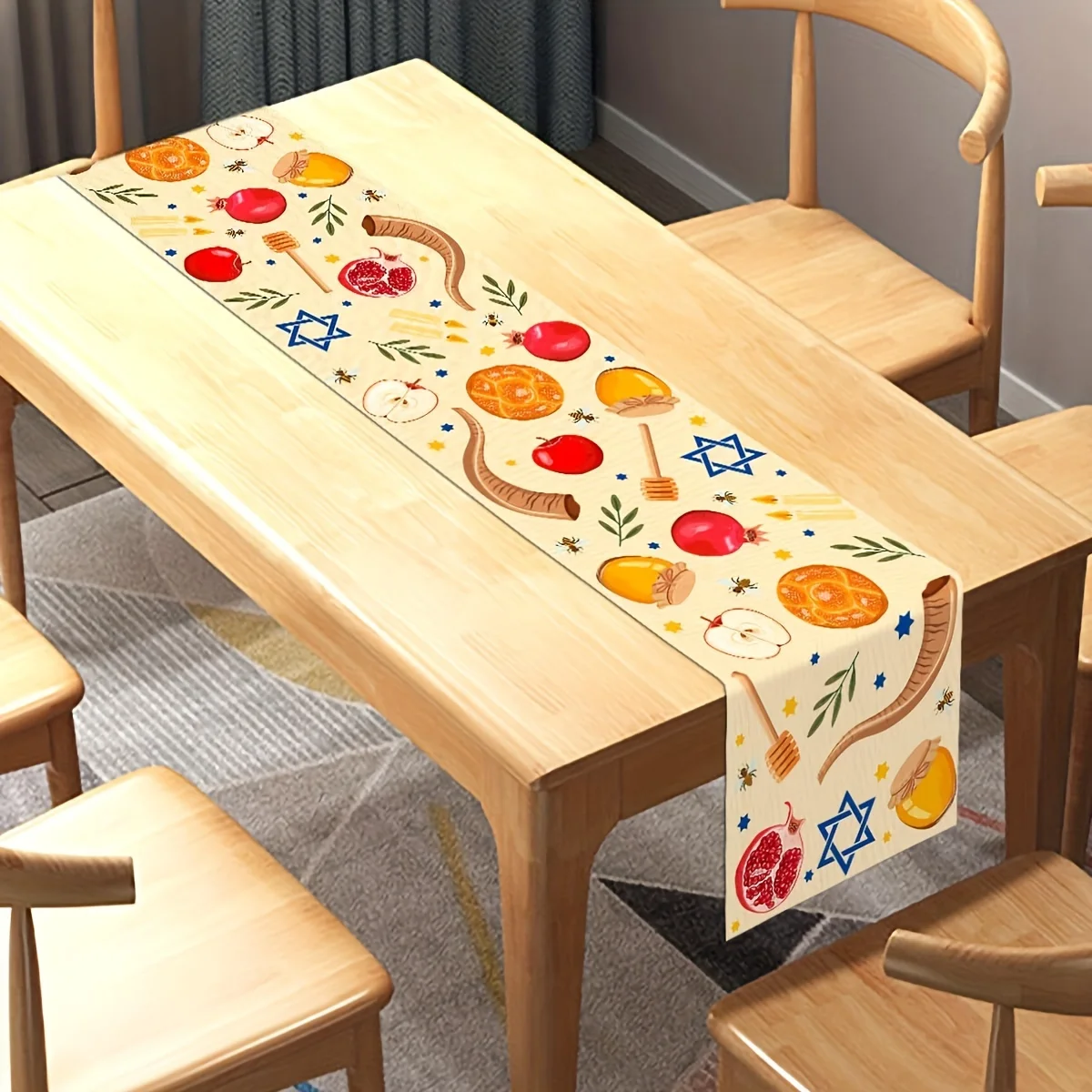 1pc, Rosh Hashanah Table Runner Shana Tova Jewish New Year Festival Holiday Party Indoor Outdoor Table Cover Decoration