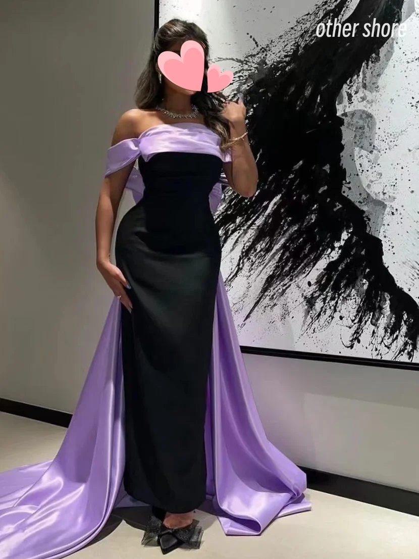 

Other Shore Elegant Vintage Sexy Black Purple Bow Boat Neck Customize Formal Occasion Prom Dress Evening Party Gowns