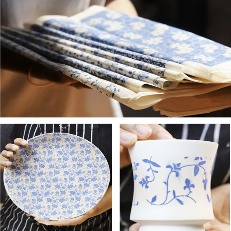 1PCS Pottery Underglaze Color Decal Paper Blue and White Stickers DIY Jingdezhen Ceramic Blank Transfer Flower Paper 54x37cm