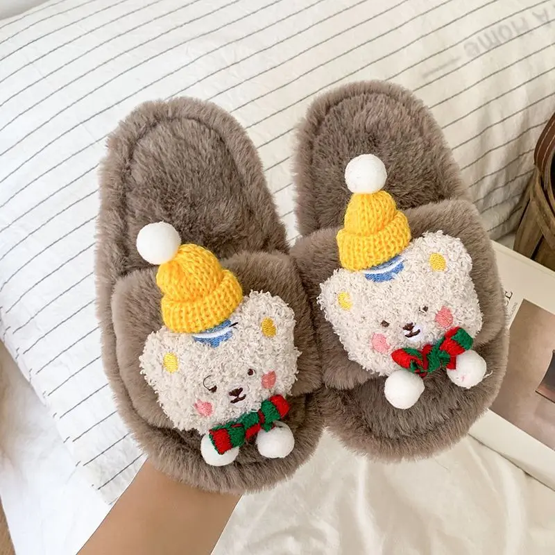 Girls Plush Furry Slippers 2026 Autumn Winter Warm Fluffy Indoor Cotton Slippers Kids Warmth Keeping Slippers