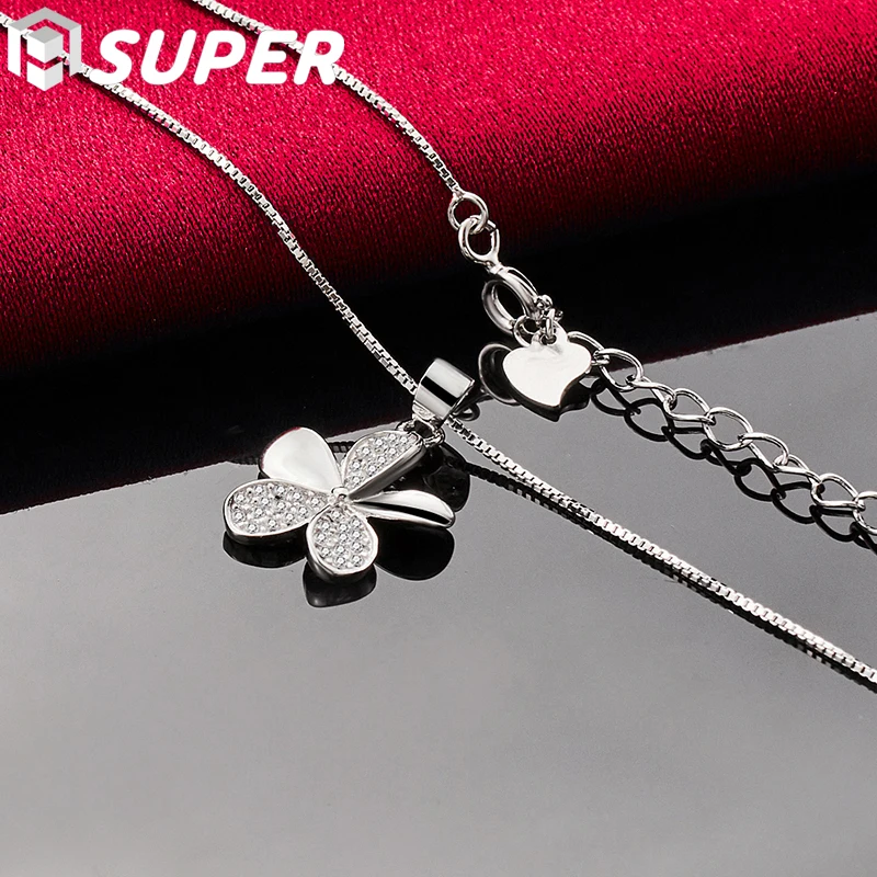 925 Sterling Silver Petal Pendant Necklace Full AAA Zircon 18 Inch Box Chain For Woman Fashion Wedding Charm Jewelry