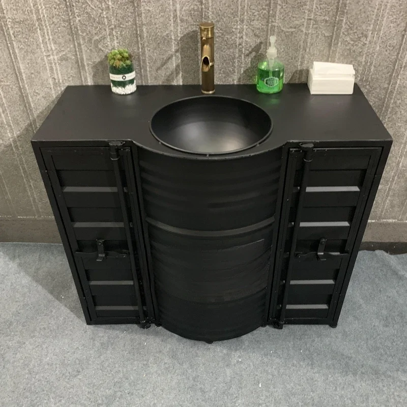 

Industrial style bar, personalized wash , toilet, floor cabinet, wrought iron retro creative oil drum, column basin