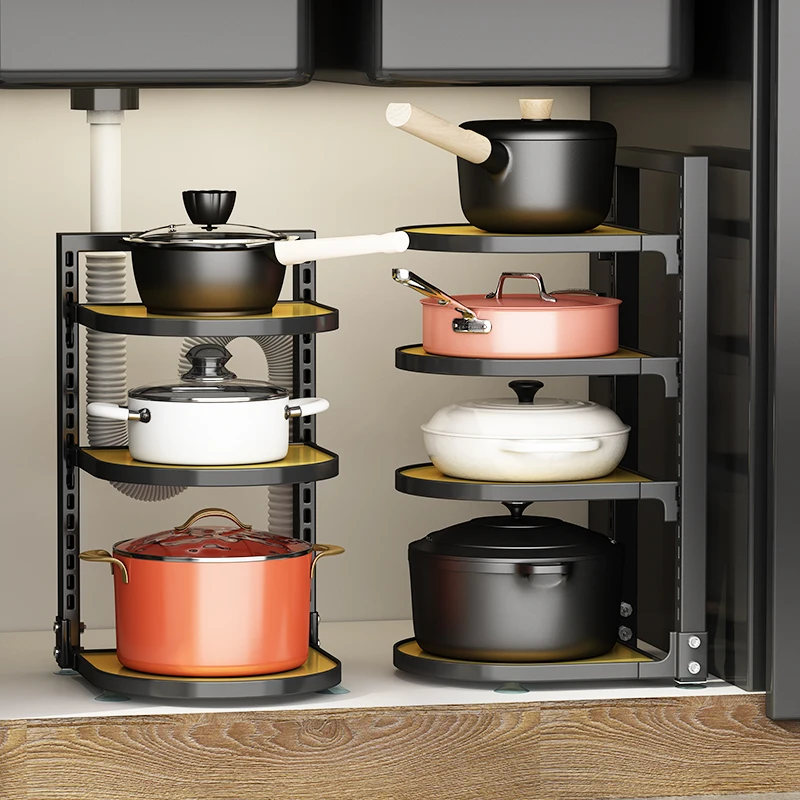 Kitchen pot shelves multi-layer storage, household countertops, sinks, cabinets in layers, multi-functional pot shelves