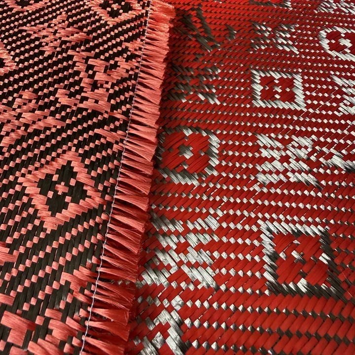 

240gsm real Red Kevlar jacquard fabric cloth fabric geometric pattern 1m/40" wide，1m*1m or 1m*1.5m，Continuous roll up send