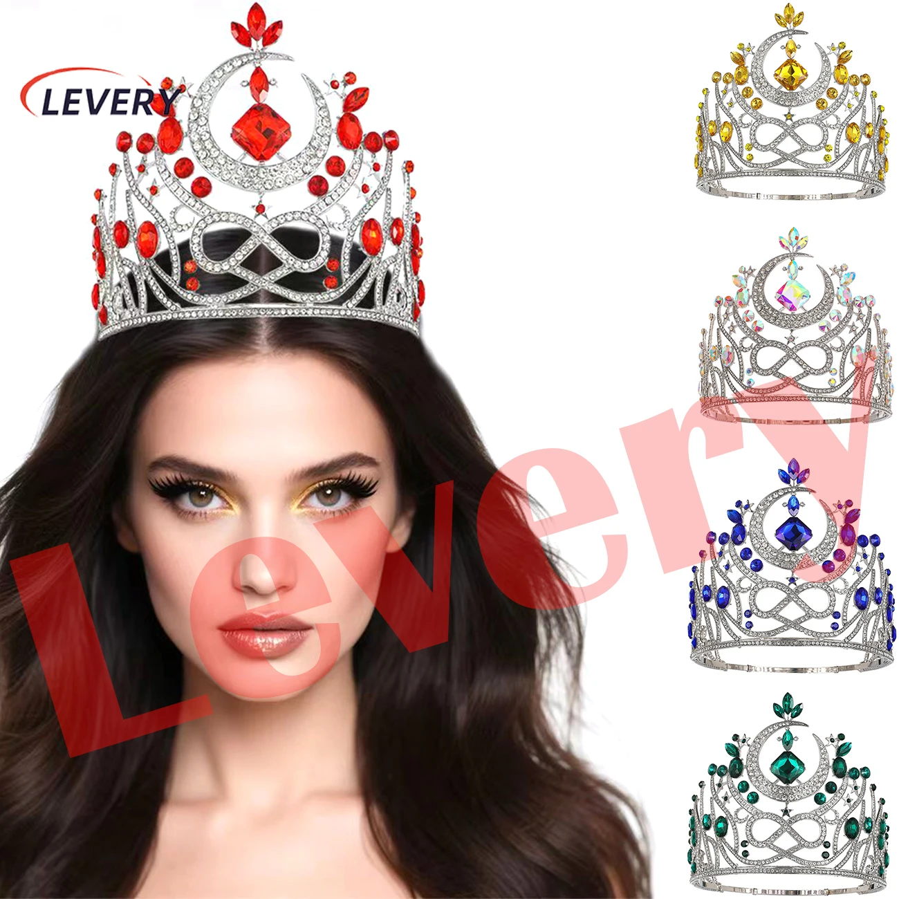

Levery Large Tiaras and Crowns for Women Crystal Tall Pageant Crowns