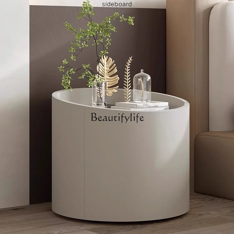 

05-*Italian minimalist bedside table Modern minimalist cream style storage solid wood bedside cabinet