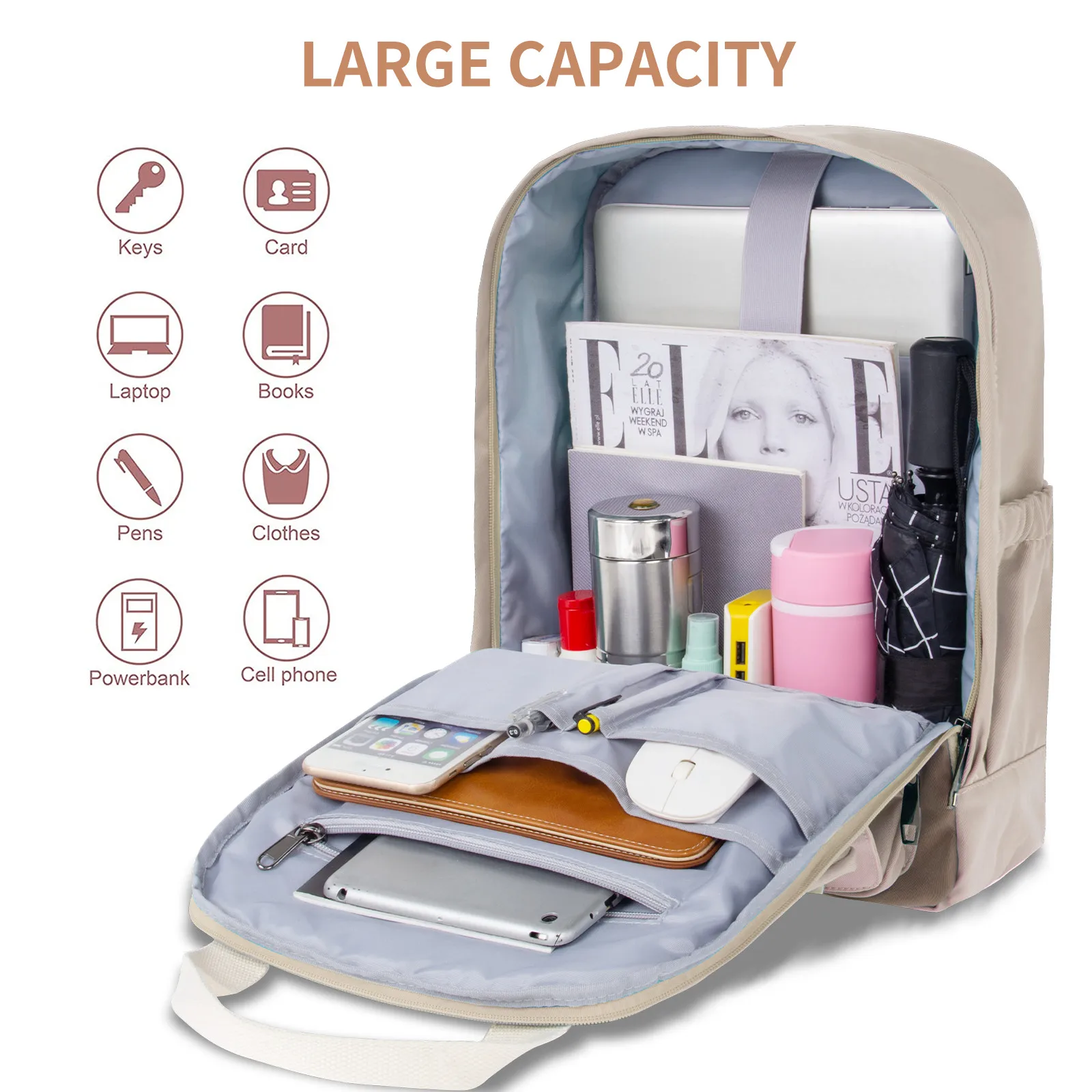 Sacs d'école étanches de grande capacité, sac à dos pour ordinateur portable extérieur, loisirs, multi-poches, collège, haute qualité, 15.7 pouces, nouveau