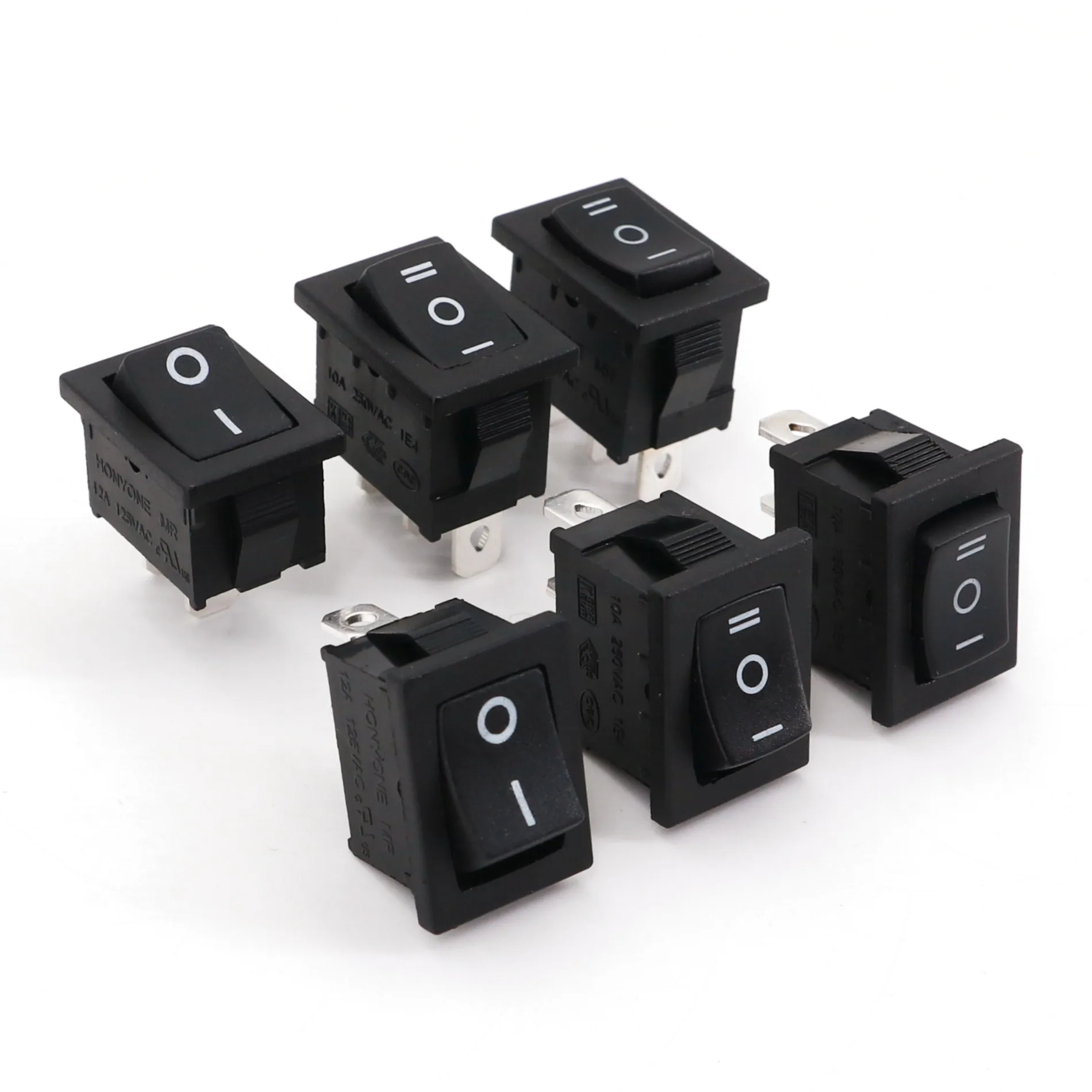 10Pcs Black Honyone MR-1 Series 15 x 21mm Mini Rocker Switch 12A/125VAC 10A/250VAC